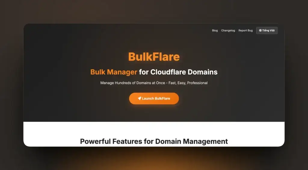 Dự án thiết kế web BulkFlare – Quản Lý Hàng Loạt Domain Cloudflare
