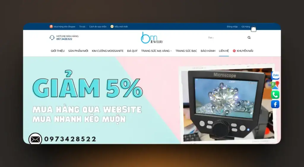 Dự án thiết kế web Tiệm Kim Hoàng BNN – Trang sức thương hiệu BNN